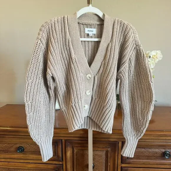Pistola Mallory Chunky Knit Cardigan Sweater Oatmeal Size S NWOT - Picture 2 of 9